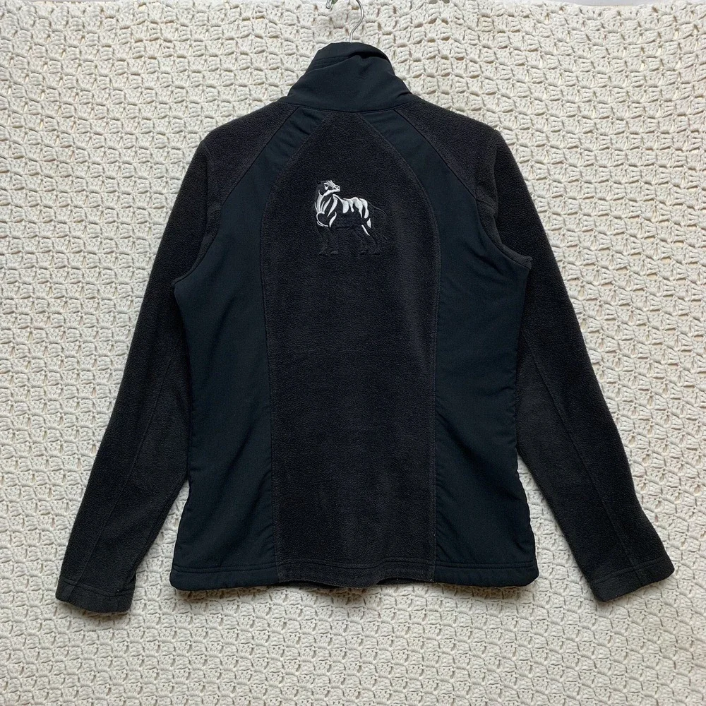 Columbia Women's Large Fleece Jacket‎ Full Zip Pockets Black Bull Embroidery